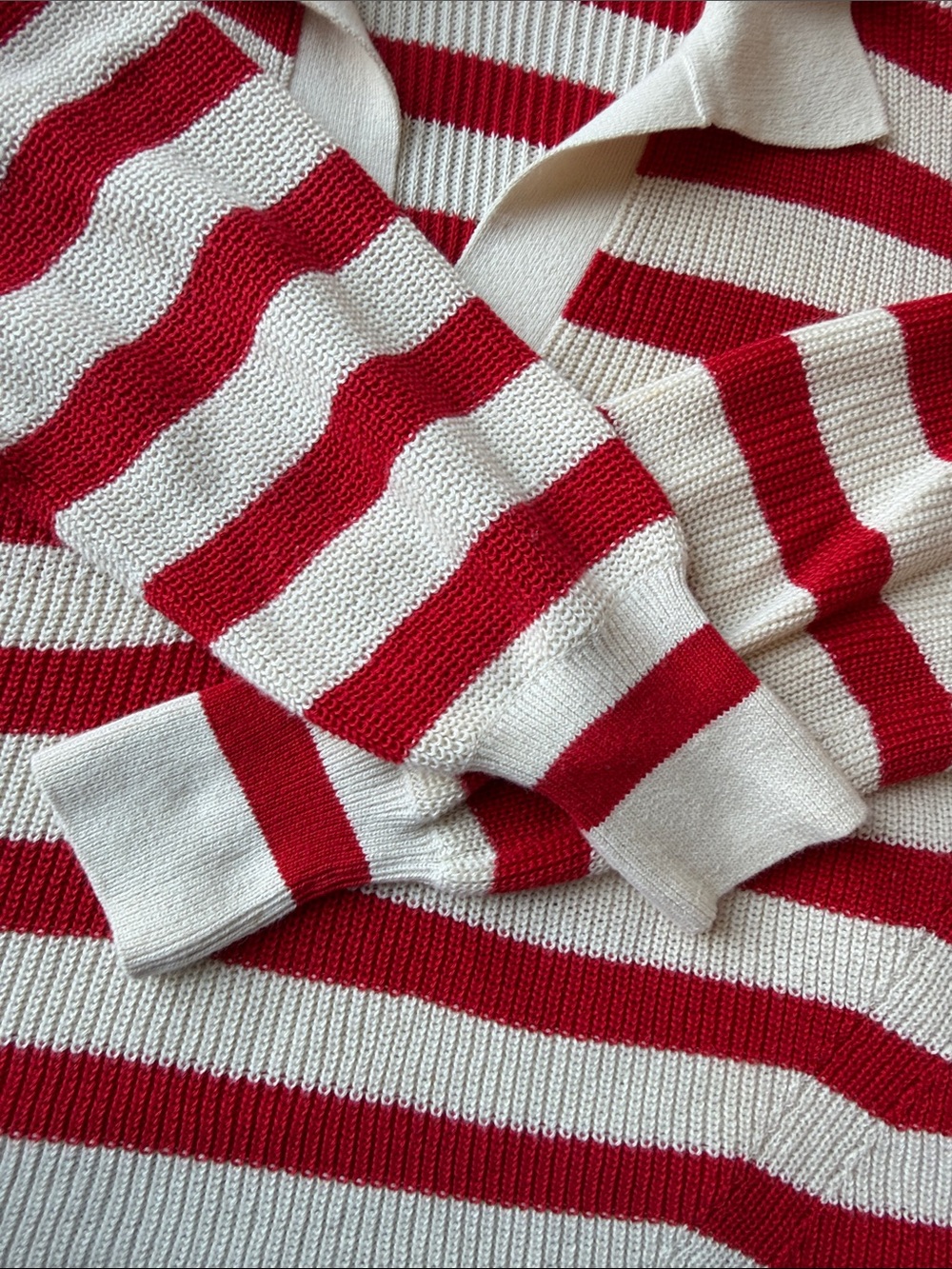 ELEVEN SIX Red & Cream Striped V-Neck Polo Sweater - Picture 5 of 7